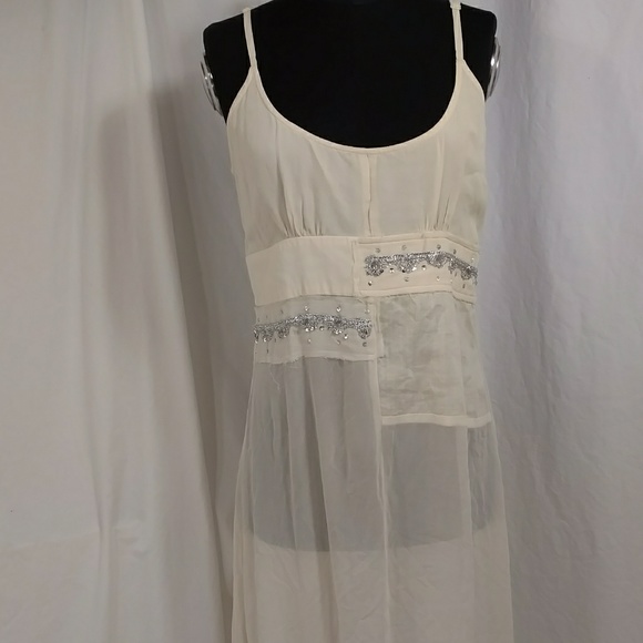 Ethereal Silk Slip Dress Tara Jarmon Paris Designer Neutral Cream Ivory Feminine - Picture 6 of 8